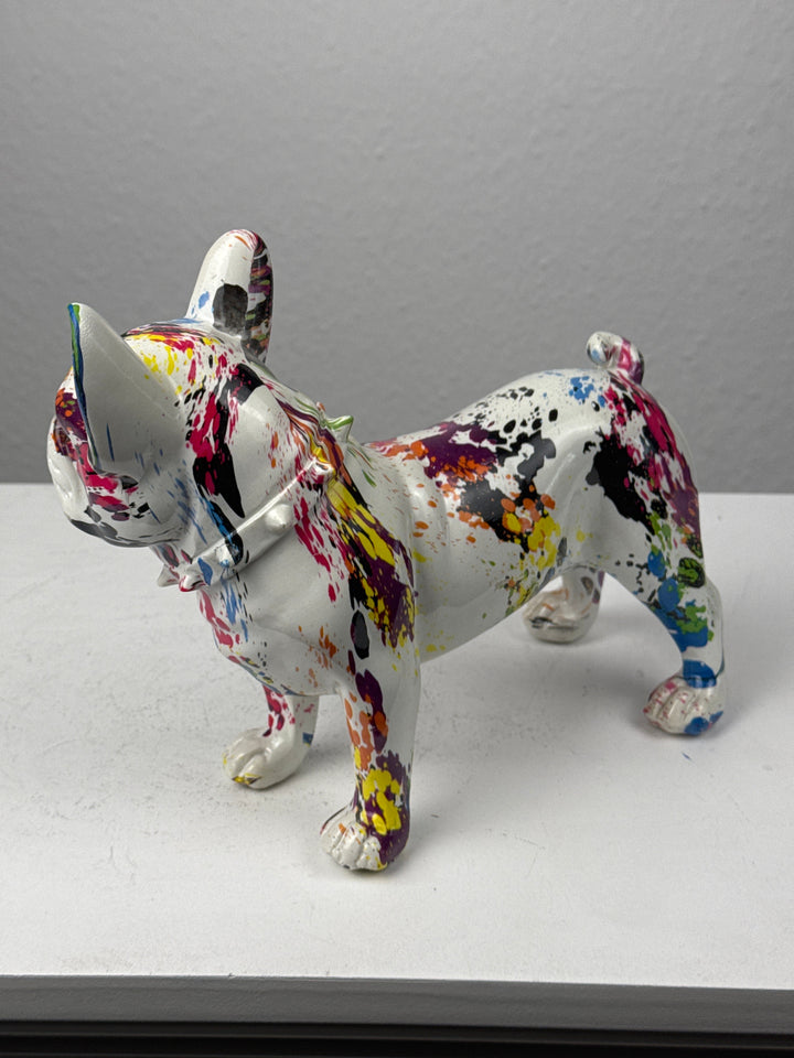 Francia Bulldog Pop Art Szobor (Festékfoltos Modern Stílus)