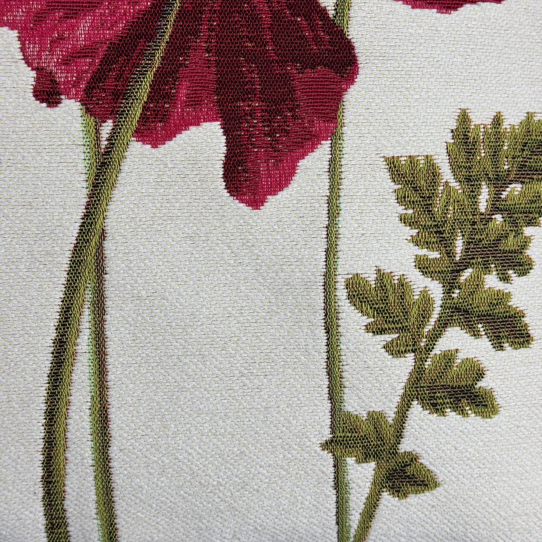 Fehér párnahuzat piros virágokkal, pipacsok (jacquard szövés)