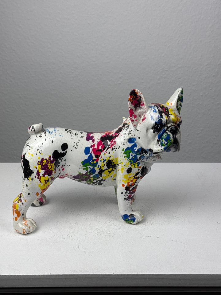 Francia Bulldog Pop Art Szobor (Festékfoltos Modern Stílus)