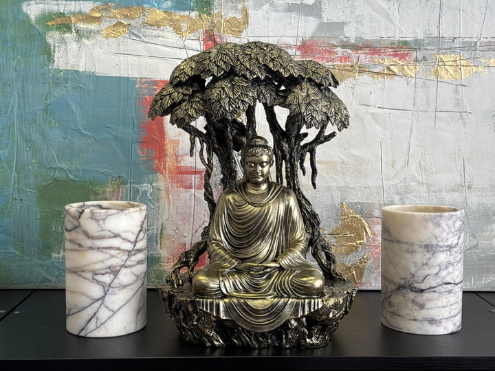Buddha Szobor a Bodhi-Fa Alatt (Bronz Hatású)
