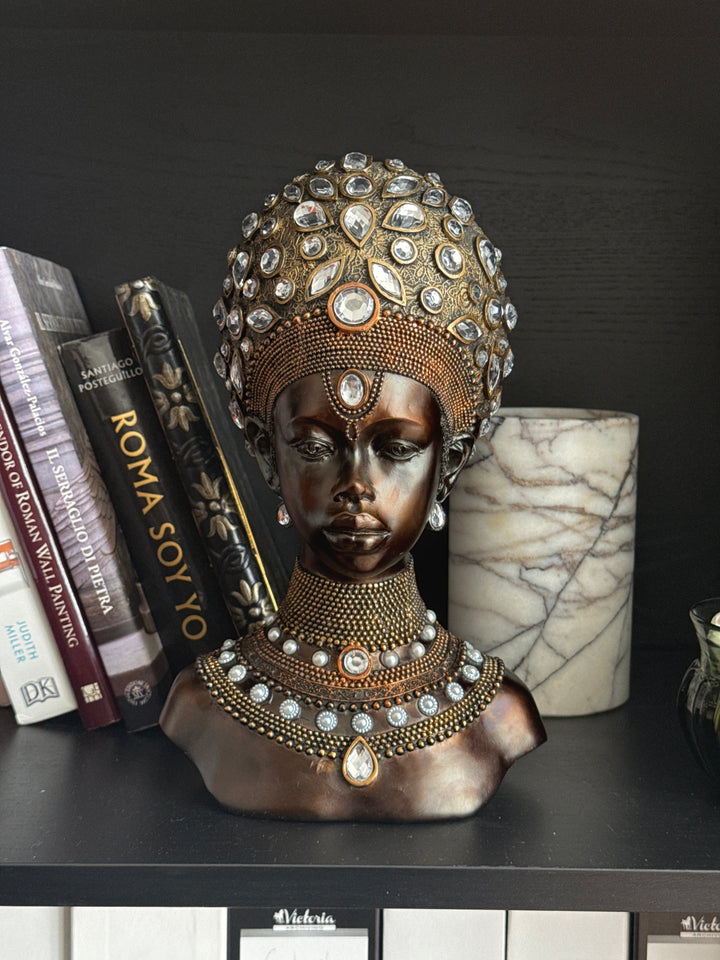 Fenséges Afrikai Királynő Mellszobor (Bronz Hatású)