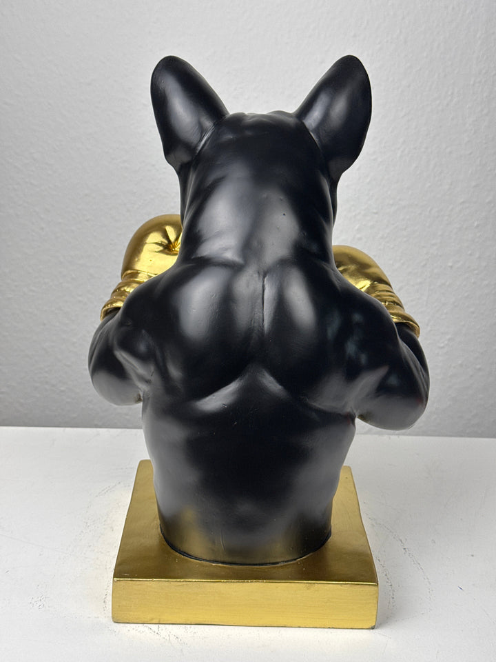 Boxoló Bulldog Szobor (Fekete-Arany Pop Art)