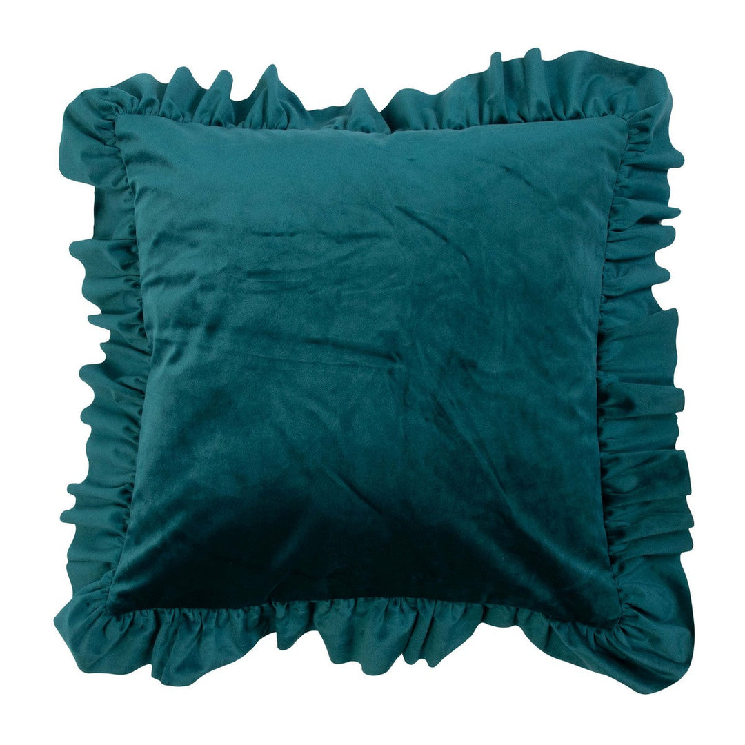 Petrolzöld Bársony Díszpárna Elegáns Fodrokkal