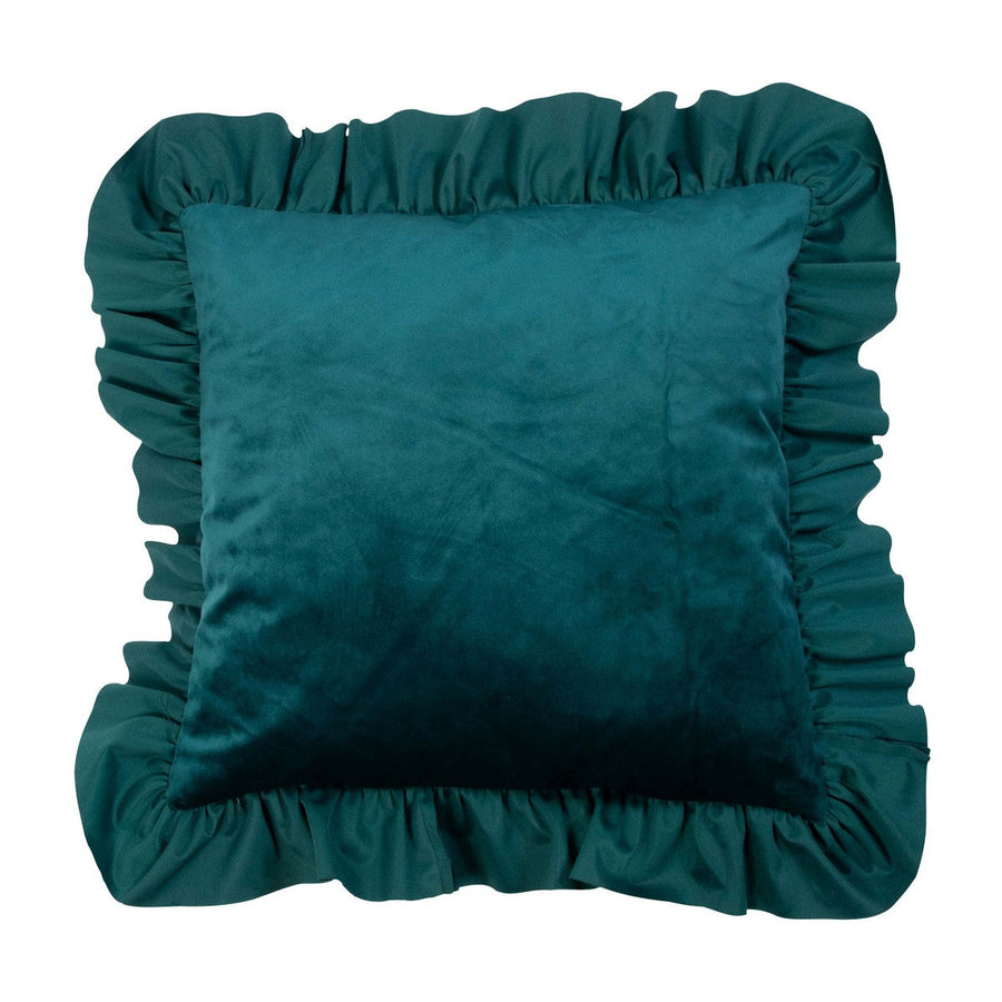 Petrolzöld Bársony Díszpárna Elegáns Fodrokkal