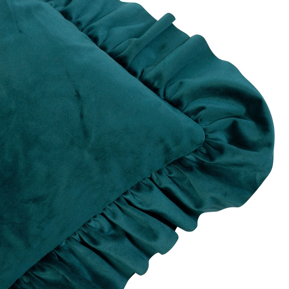 Petrolzöld Bársony Díszpárna Elegáns Fodrokkal