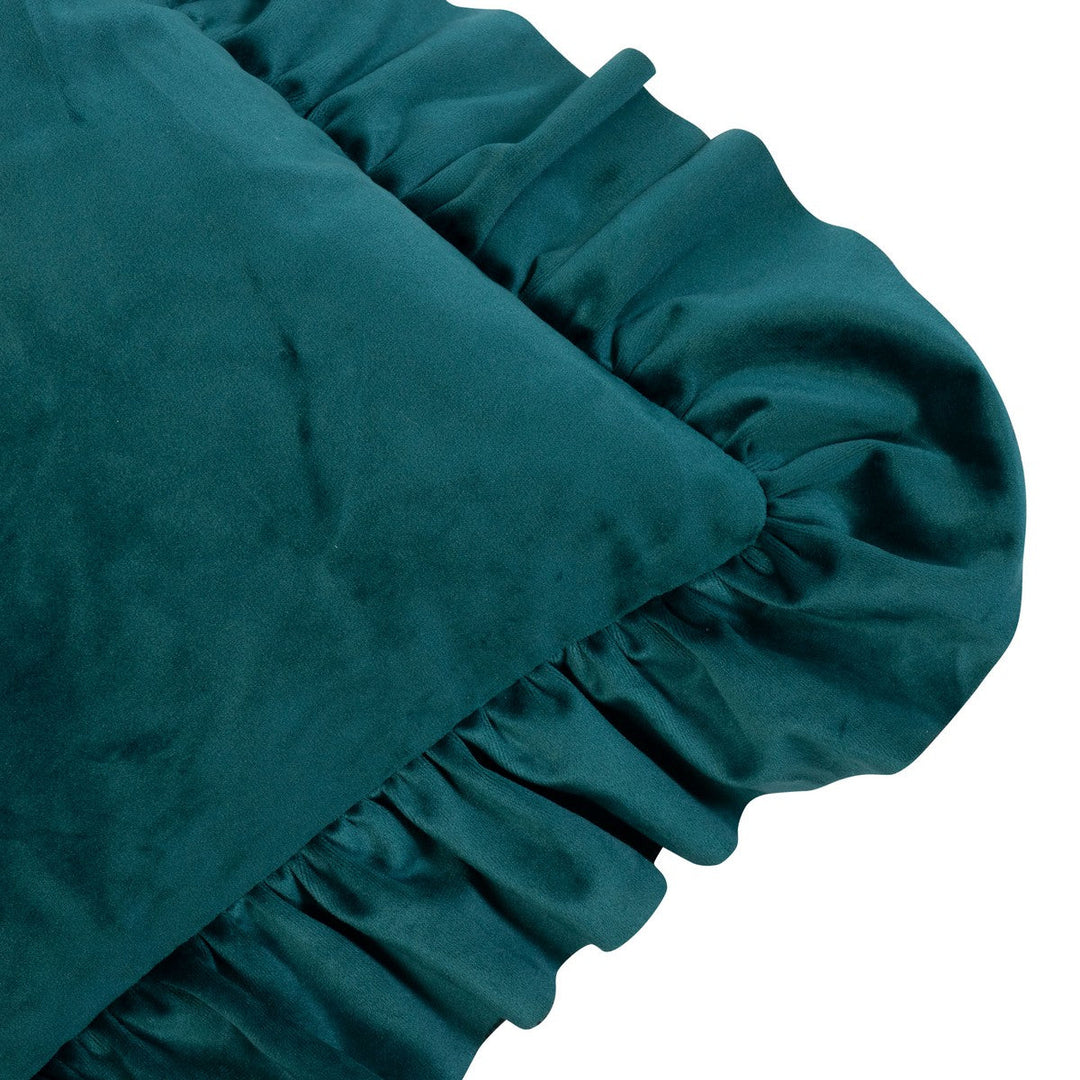 Petrolzöld Bársony Díszpárna Elegáns Fodrokkal