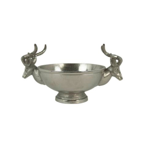 Ezüst Dekoratív Tál Szarvasfejes Fogantyúkkal (Kicsi)