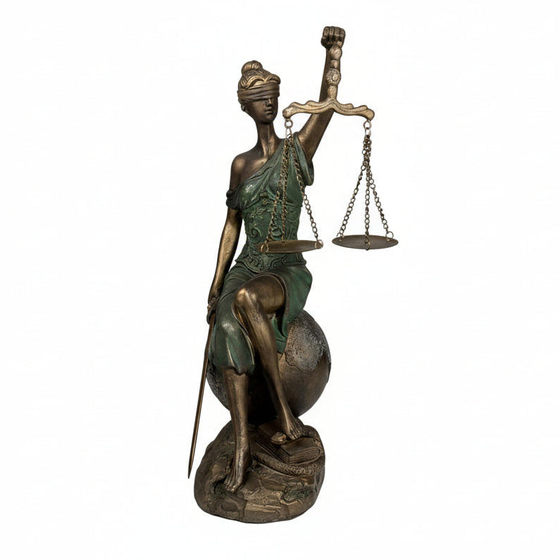 Igazság Istennője Szobor – A Törvény Szimbóluma (Bronz Hatású)