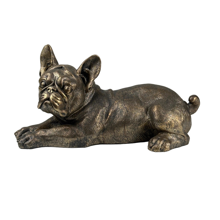 Elbűvölő Francia Bulldog – Fekvő Szobor (Bronz Hatású)