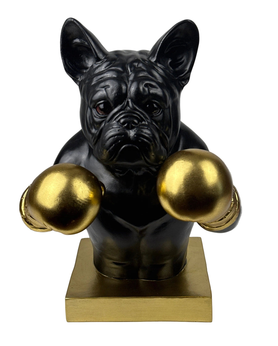 Boxoló Bulldog Szobor (Fekete-Arany Pop Art)