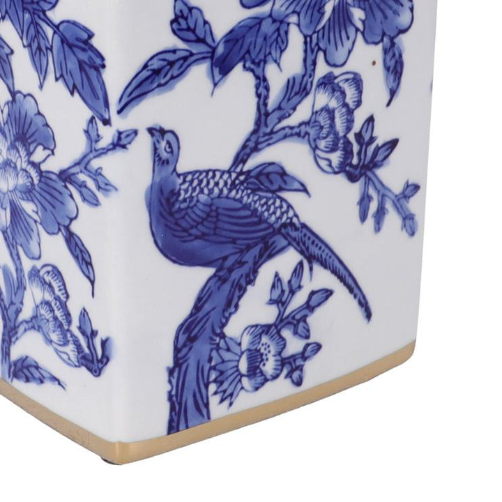 Kék-fehér virágmintás porcelán gyömbéres edény arany peremmel