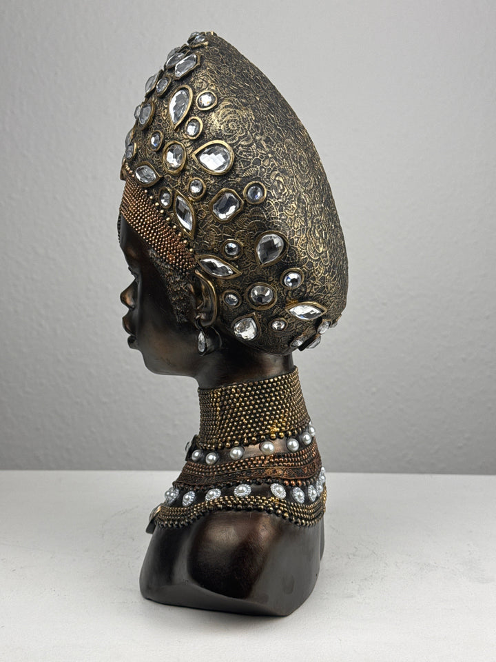 Fenséges Afrikai Királynő Mellszobor (Bronz Hatású)