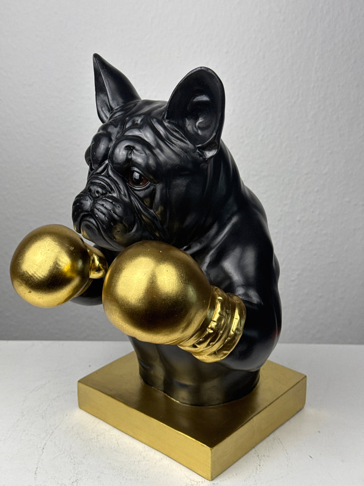 Boxoló Bulldog Szobor (Fekete-Arany Pop Art)
