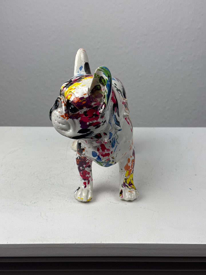 Francia Bulldog Pop Art Szobor (Festékfoltos Modern Stílus)