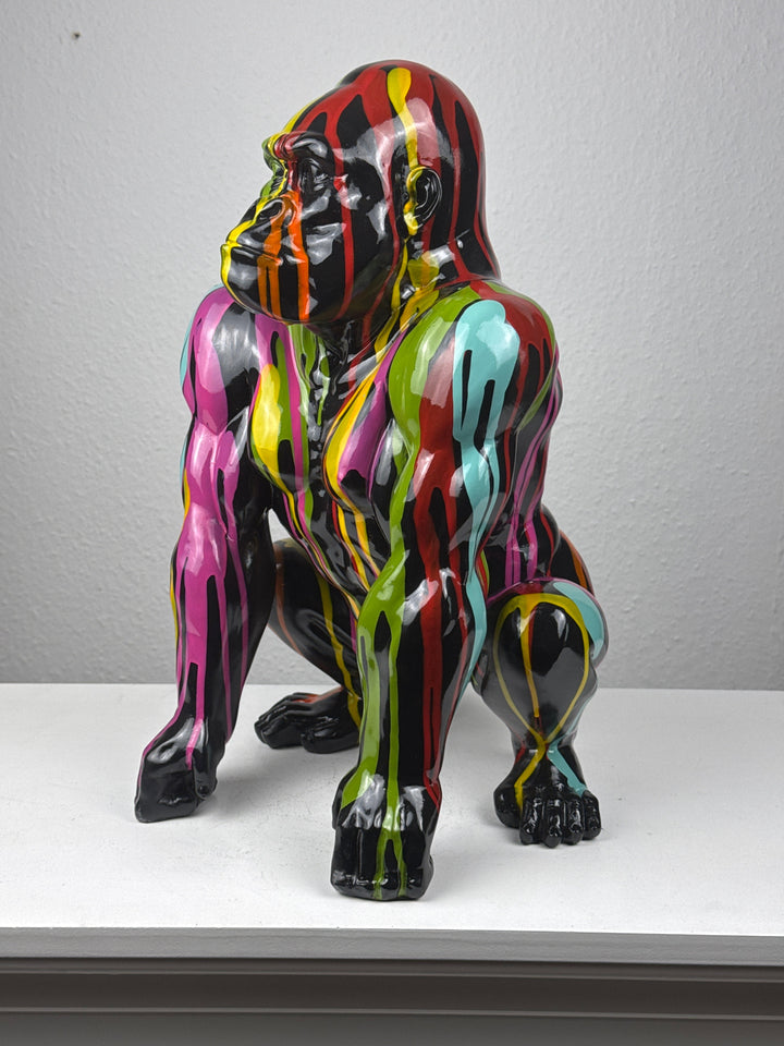 Pop Art Gorilla Szobor (Festékfoltos Modern Stílus)