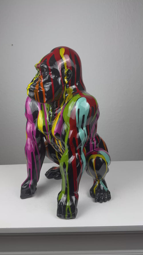 Pop Art Gorilla Szobor (Festékfoltos Modern Stílus)