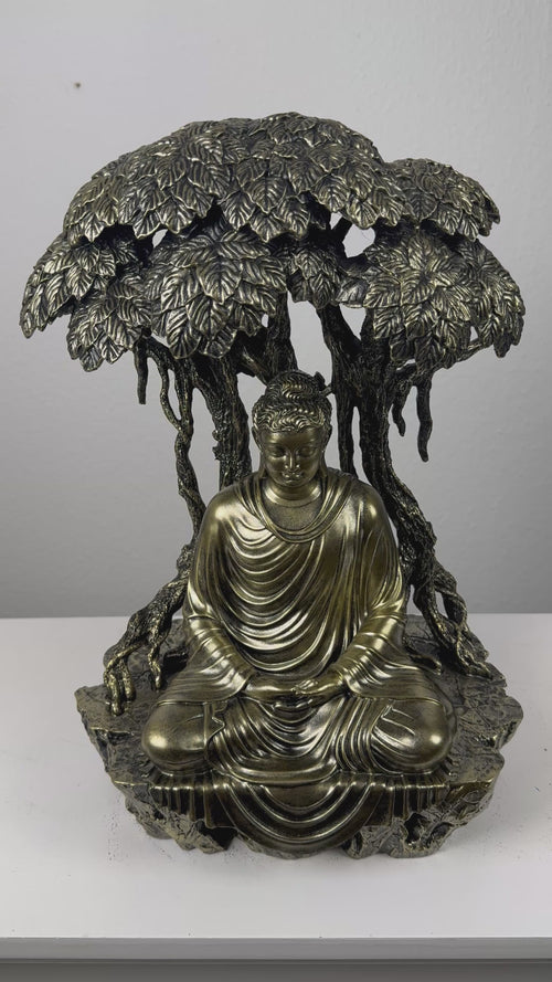Buddha Szobor a Bodhi-Fa Alatt (Bronz Hatású)