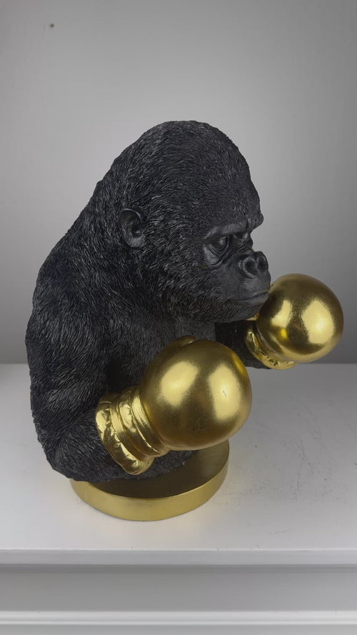 Boxoló Gorilla Szobor (Fekete-Arany Pop Art)