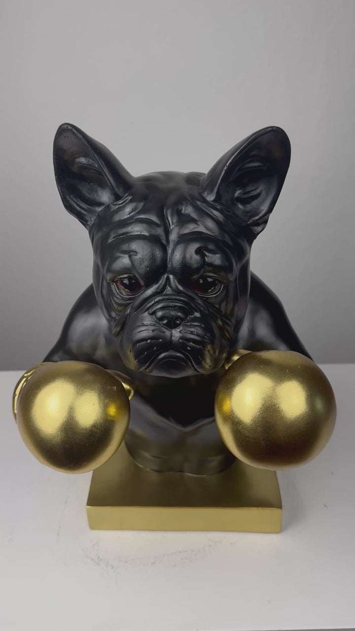 Boxoló Bulldog Szobor (Fekete-Arany Pop Art)