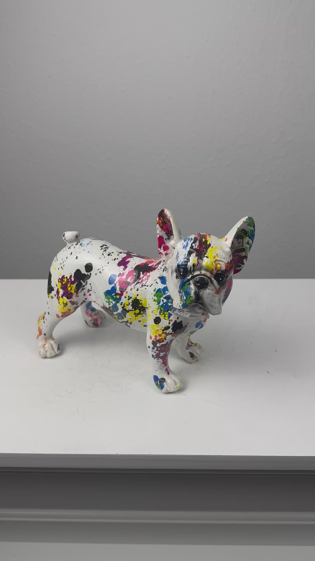 Francia Bulldog Pop Art Szobor (Festékfoltos Modern Stílus)