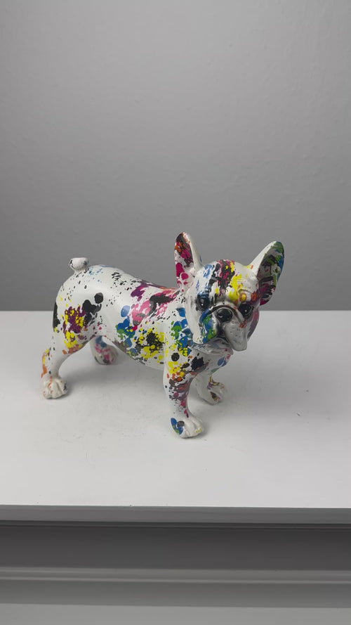 Francia Bulldog Pop Art Szobor (Festékfoltos Modern Stílus)